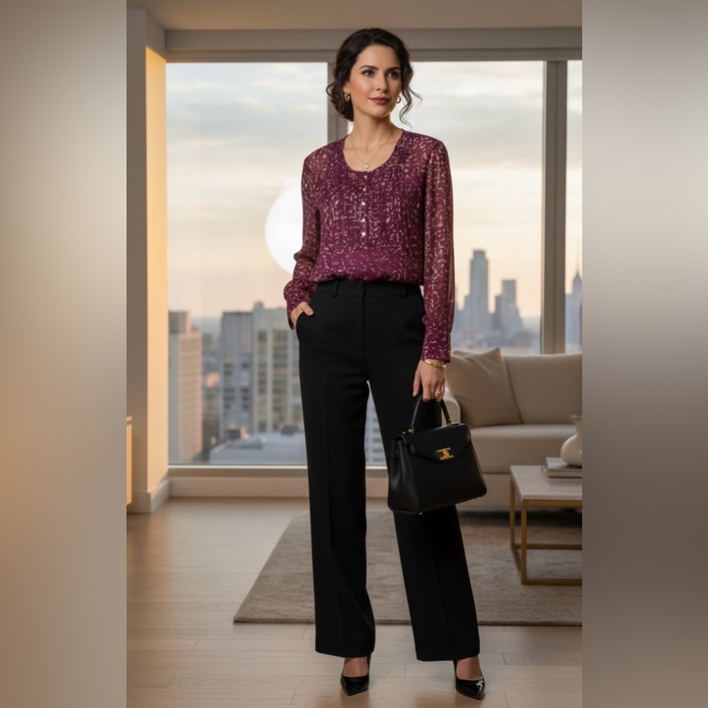 Converse Sheer Button-Up Blouse - Burgundy